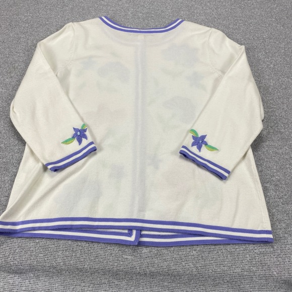 Sigrid Olsen Womens White Floral Embroidered Cardigan Sweater 3/4 Sleeve Size M - Picture 7 of 12